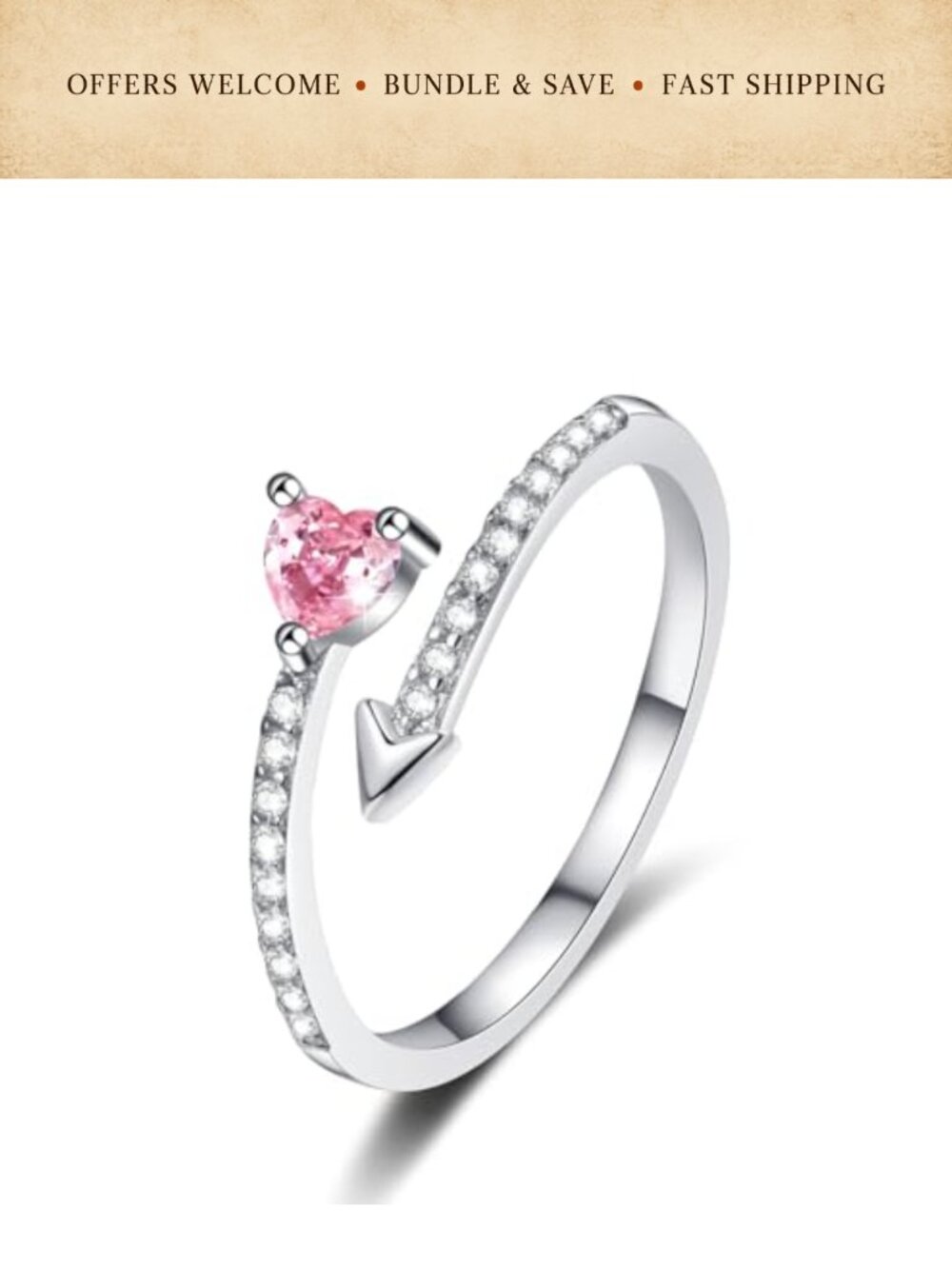 Dainty Daisy Heart Ring Adjustable Stacking Promise Gift for Her